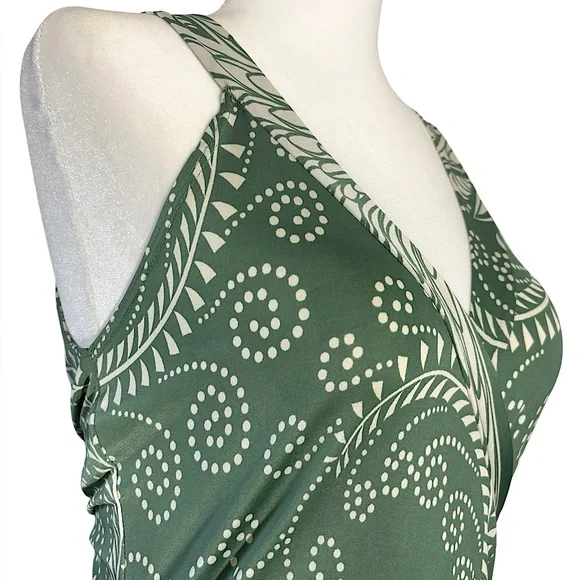 Y2K Vintage Paisley Swirl Draped Cowl Ruched Sage Green Wrap Tank Top Medium - Picture 9 of 10